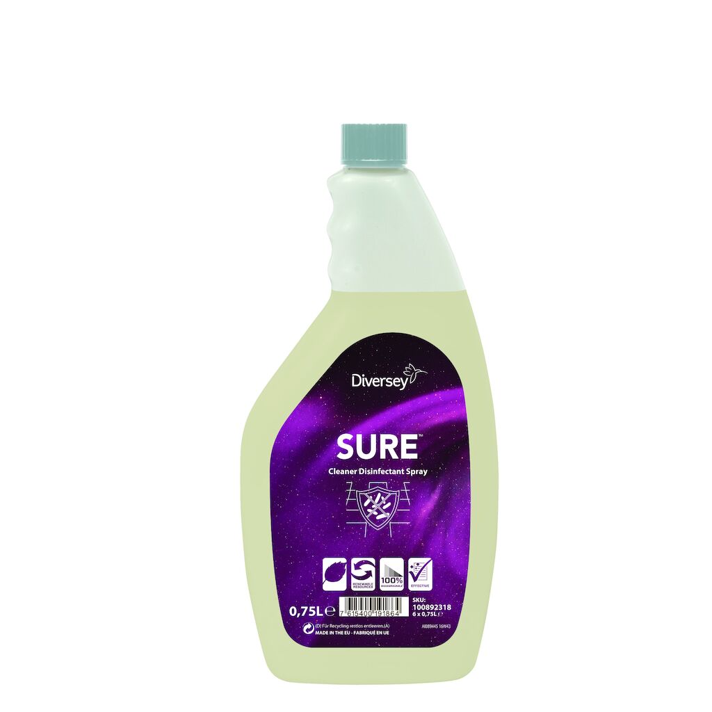 SURE Cleaner Disinfectant Spray 6x0.75L - Flüssiger, gebrauchsfertiger Desinfektionsreiniger für Oberflächen auf Basis von pflanzlichen Rohstoffen