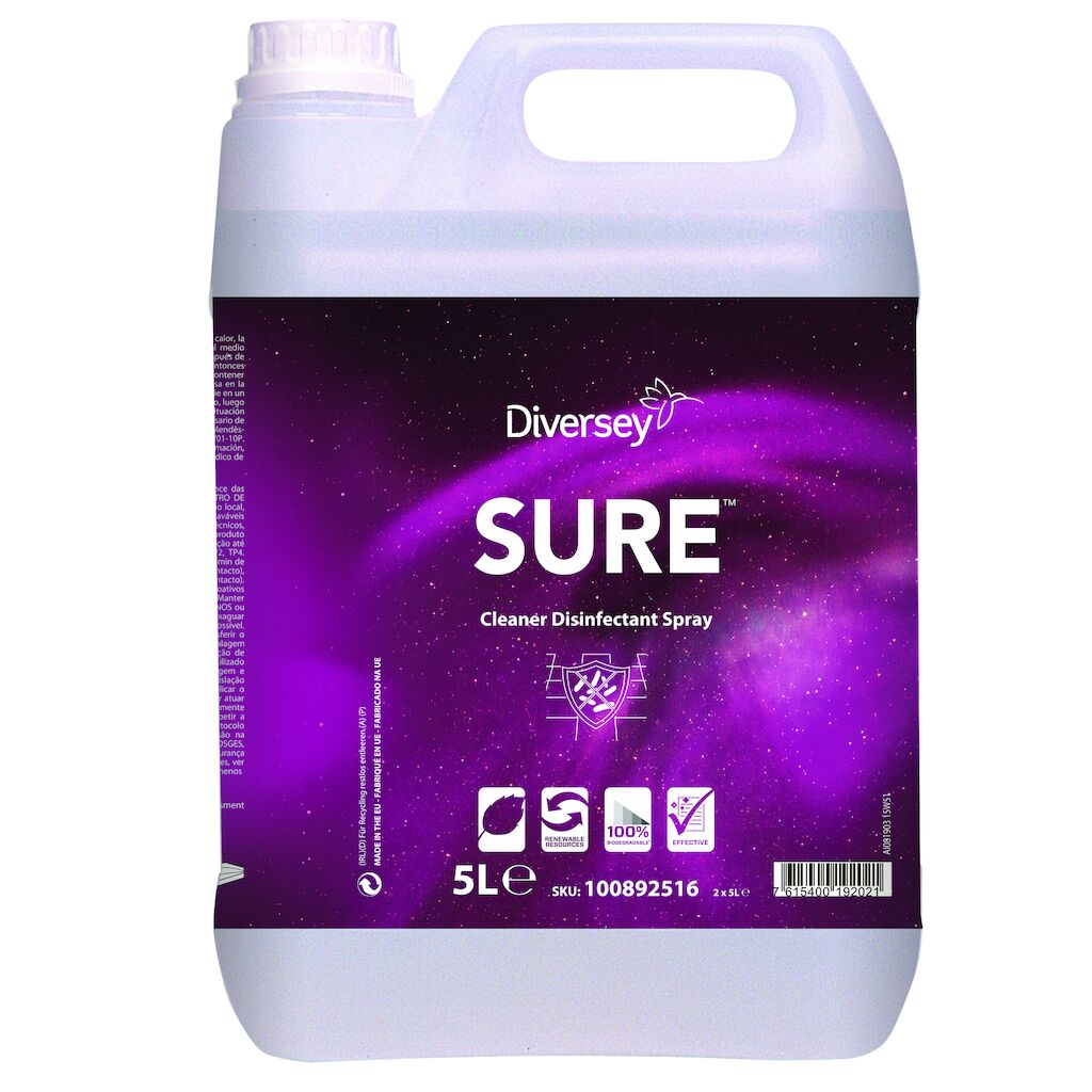 SURE Cleaner Disinfectant Spray 2x5L - Flüssiger, gebrauchsfertiger Desinfektionsreiniger für Oberflächen auf Basis von pflanzlichen Rohstoffen