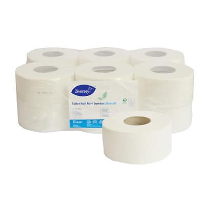 Toilettenpapier-Jumborolle Mini Ultrasoft, 2-lagig 12x1Stk. - 145 m - Weiß - Toilettenpapier Jumborolle Mini, 2 lagig, umweltzertifiziert