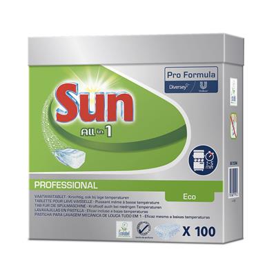 Sun Pro Formula All in 1 Eco Tablets 5x100pz - Pastiglie per lavastoviglie con marchio ecologico UE all in1, con funzione di brillantante e sale incorporati, adatte per lavastoviglie domestiche e professionali con ciclo da 1 a 5 minuti.